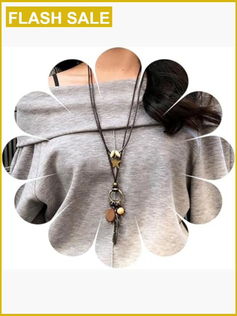 Boho Long Necklace Stacking Leather Cord Wooden Disc Pendant Adjustable Trendy